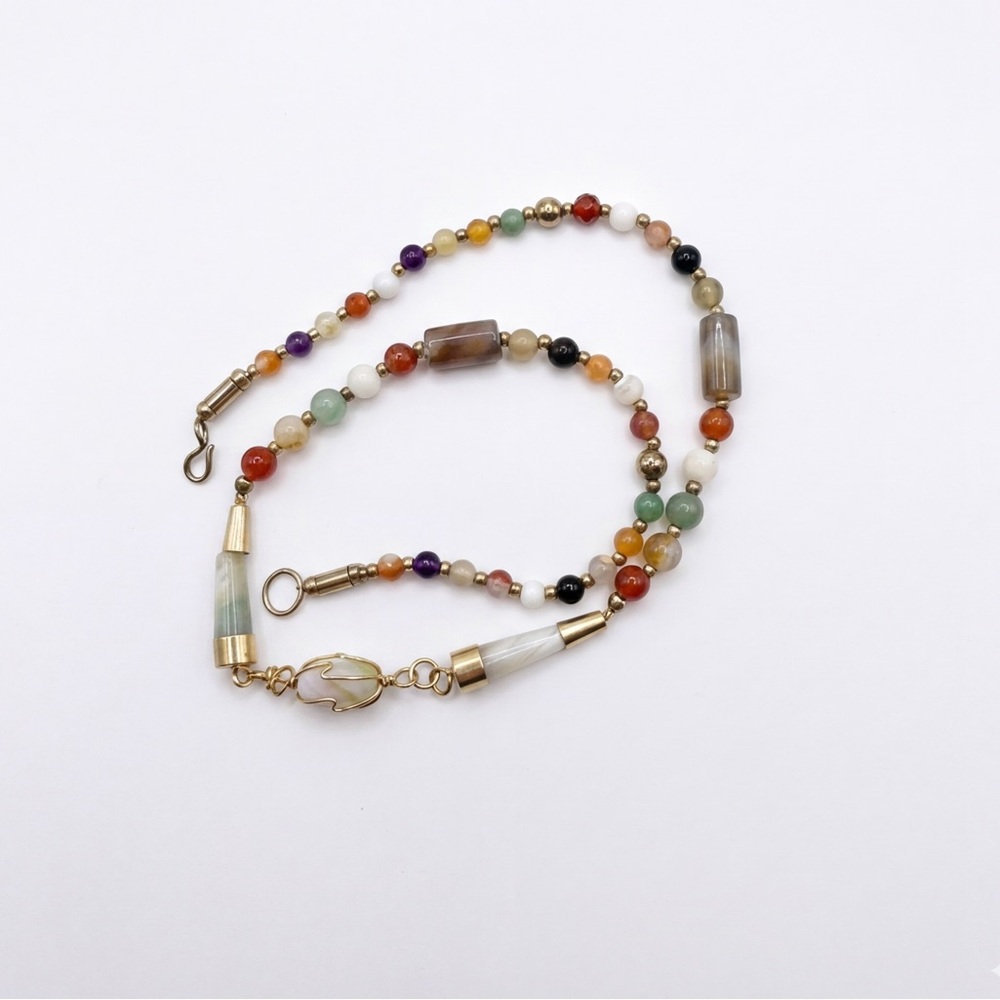 Vintage 70s Handmade Artisan Stone and glass Necklace Shepherd’s Hook Clasp - Picture 5 of 9